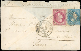 Obl. 44+ 32 - 20c. Bordeaux + 80c. Lauré Obl. GC 2565 S/Boule De Moulins Frappée Du CàD De MOULINS-SUR-ALLIER Du 4 Janvi - Guerre De 1870