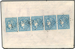 Obl. 45C X 5 - Bande De 5 (2 Timbres Touchés) Du 20c. Bordeaux, Type 2 Report III Obl. GC 1484 S/lettre Frappée Du CàD D - Krieg 1870