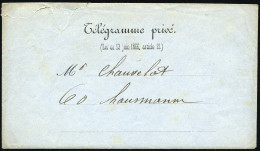 Obl. Enveloppe De Télégramme Privé Avec Le Télégramme De Bordeaux Le 28 Janvier 1871 Portant Le CàD Ondulé De PARIS CENT - Krieg 1870