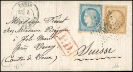 Obl. 36 + 37 - 10c. + 20c. Siège Obl. étoile 26 S/lettre Frappée Du CàD De PARIS - GARE DU NORD Du 4 Février 1871 à Dest - War 1870