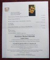 Faire Part Décès / Mr Michel Desaer Né à Haine-St-Paul En 1954 , Décédé à Ostende En 2013 - Obituary Notices