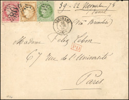 Obl. 53+ 57 + 59 - YOKOHAMA. 5c. + 80c. + 15c. Obl. GC 5118 S/lettre Frappée Du CàD De YOKOHAMA - JAPON Du 23 Novembre 1 - 1849-1876: Klassieke Periode