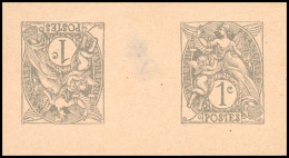 (*) 107 - 1c. Type Blanc Gris. Essai De Papier De Couleur Rose Crème Foncé. ND En Paire Tête-Bêche Provenant De Feuillet - Sonstige & Ohne Zuordnung