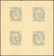 (*) 107 - 1c. Type Blanc Gris S/feuillet Papier Gris Verdâtre. Bloc De 4 Avec Tête-Bêche, Au Type IA Tenant à IP. TB. - Autres & Non Classés