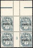 ** 107a - COURS D'INSTRUCTION. N°107a-CI2. Bloc De 4 Du 1c. Type Blanc Ardoise, Type IB. Surcharge "ANNULE", Millésime 3 - Sonstige & Ohne Zuordnung