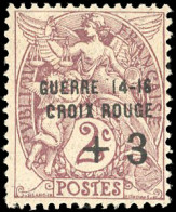 * 108 - 2c. Type Blanc Lilas-brun. Surcharge "GUERRE 14-18 CROIX ROUGE +3" S/3 Lignes En Noir. SUP. - Sonstige & Ohne Zuordnung