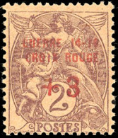 * 108 - 2c. Type Blanc Lilas-brun. Surcharge "GUERRE 14-18 CROIX ROUGE +3" S/3 Lignes En Rouge S/papier GC. SUP. - Autres & Non Classés