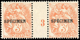 ** 109 - COURS D'INSTRUCTION. N°10-CI3. 3c. Type Blanc Orange. Surcharge "SPECIMEN". Paire Millésime 3. SUP. - Andere & Zonder Classificatie