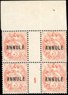 ** 109 - COURS D'INSTRUCTION. N°109-CI1. 3c. Type Blanc Orange. Surcharge "ANNULE". Bloc De 4. Millésime 1. HdeF. SUP. - Autres & Non Classés