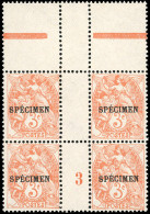 ** 109 - COURS D'INSTRUCTION. N°109-CI3. 3c. Type Blanc Orange. Surcharge "SPECIMEN". Bloc De 4. Millésime 3. HdeF. SUP. - Andere & Zonder Classificatie