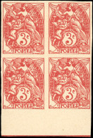 * 109b - 3c. Type Blanc Rouge. Bloc De 4. Non Dentelé De Référence Du Service Intérieur. Tirage De 1907. Bas De Feuille. - Andere & Zonder Classificatie