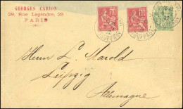 Obl. 111 + 112 - Entier Postal Du 5c. Type Blanc, Enveloppe Châmois Repiquée "GEORGES CARION 29, RUE LEGENDRE PARIS" Ave - Andere & Zonder Classificatie