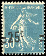 * 217 - 25 S/30c. Semeuse Bleu. Surcharge Double Barres. SUP. - Autres & Non Classés