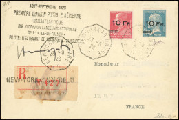 Obl. 3 + 4 - 10F. S/90c. Berthelot + 10F. S/1F.50 Pasteur S/lettre Recommandée N°420 Frappée Du CàD De NEW YORK AU HAVRE - Andere & Zonder Classificatie