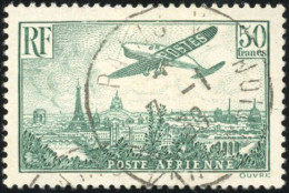 Obl. 14a - 50F. Avion Survolant Paris Vert. Obl. TB. - Sonstige & Ohne Zuordnung