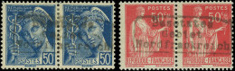 ** 3+ 4 - 50c. Type Paix Rose-rouge + 50c. Bleu Type Mercure. Surcharge Dunkerque. Paire Horizontale. N° 4 *. TB. - Guerre (timbres De)