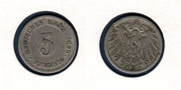 Allemagne  5 Pfennig 1890 J, Type Ll, KM# 11, Deutsches Reich, - 5 Pfennig