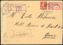 Obl. 5+ 11 - 10c. Rouge + 40c. Rouge Et Bleu, Surch. ''POSTES SERBES'' Obl. S/lettre Recommandée Frappée Du Cachet Du 15 - Kriegsmarken