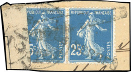 Obl. 8 - 25c. Bleu. Avec Griffe ''POSTES SERBES''. 14 Pièces Obl. Dont 1 Paire. S/petit Fragment Entre 1917 Et 1918. Bel - Kriegsmarken