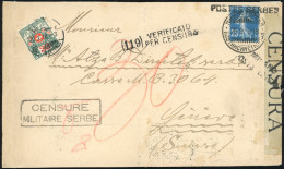 Obl. 8 - 25c. Bleu, Surcharge ''POSTES SERBES'' Obl. S/lettre Frappée Du Cachet Du 28.9.1918 à Destination De GENEVE - S - Guerre (timbres De)