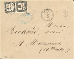 Obl. 3 - 15c. Noir. Paire. Obl. CàD De MARENNES Du 17 Novembres 18.. S/lettre Frappée Du Cachet De Facteur A De ST DORNI - Other & Unclassified