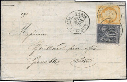 Obl. 13 - 40c. Orange (déf.), Utilisé En FRANCE Mixte Avec Timbre De France N°103, Le 27 Juillet 1877. R. - Sonstige & Ohne Zuordnung