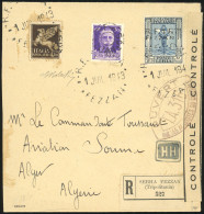 Obl. 18+ 19 + PA3 - 3 Valeurs Obl. S/lettre Recommandée Frappée Du CàD De SEBHA Du 1er Juillet 1943 à Destination D'ALGE - Other & Unclassified