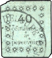 Obl. 2 - Timbres-Taxe. 40c. Noir S/bleu. Obl. Très Grandes Marges Mais Aminci. - Andere & Zonder Classificatie