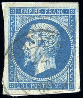 Obl. Timbre De France N°14. 20c. Bleu Obl. ''MONACO''. Faible Frappe. B. - Autres & Non Classés