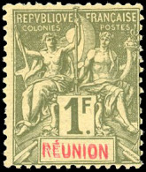 * 44a - 1F. Olive. Variété Double Légende "REUNION". SUP. - Autres & Non Classés