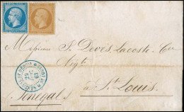 Obl. 21+ 22 - Précurseur. 10c. + 20c. Empire Dentelé Non Obl. S/lettre De BORDEAUX Du 9 Décembre 1863 à Destination De S - Other & Unclassified