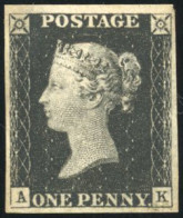 * SG#Spec AS5I - 1840. 1d. Black. Plate 1. Watermark Small Crown (inverted), Imperforate, Lettered A-K. Unused With Smal - Autres & Non Classés