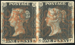 Obl. SG#1 - 1840. 1d. Black. Plate 1b. Inverted Watermarks. 10 Item + 1 Pair. All Cancelled With Maltese Crosses. - Other & Unclassified