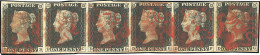 Obl. SG#1 - 1840. 1d. Black. A Fine Strip Of Six Cancelled By Maltese Crosses In Dark Red. Stamps DB DD And DG Show Doub - Other & Unclassified
