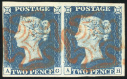 Obl. SG#Spec. DS5 - 1840.2d. Blue. Watermark Small Crown. Imperf. Plate 1. Horizontal Pair Lettred A-G / A-H. Used With  - Autres & Non Classés