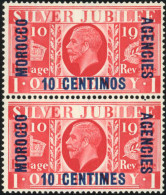 ** SG#150a - 10c. On 1p. Scarlet. Pair, One With ''CENTIMES''. SUP. R. - Postämter In Marokko/Tanger (...-1958)