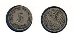 Allemagne  5 Pfennig 1891 F, Type Ll, KM# 11, Deutsches Reich, - 5 Pfennig