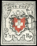 Obl. Zu#13I - 2 1/2Rp. ORTS POST. Croix Non Encadrée. Type 13. Obl. PP De Zurich. Grandes Marges. Signé Berra. SUP. - Other & Unclassified