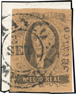 Obl. 32 - 1/2r. Noir S/chamois, Surcharge Verticale "MEXICO", Obl. Du 2 Septembre S/petit Fragment. Sc#35. SUP. - Mexique