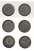 Allemagne  5 Pfennig 1890 D + 1890 J + 1891 F, Type Ll, KM# 11, Deutsches Reich, - 5 Pfennig