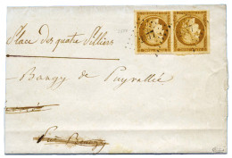 France : N°1 Obl. En Paire Bien Margée Sur Pli Incomplet De Bourges (1852) - Sonstige & Ohne Zuordnung