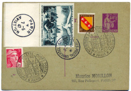 France : PA N°20 Obl. De Paris 7/5/47 + Complément D'affranchissement Sur Entier Postal 40 C. Paix - Andere & Zonder Classificatie