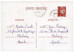 France : Libération De Cherbourg. Entier Postal 1f50 Brun Pétain Surchargé - Libération