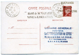 France : Libération De St Nazaire Entier Postal 1f20 Pétain Surchargé "LIBERATION" Et "TAXE PERÇUE" - Libération