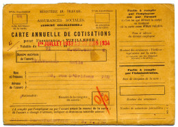 France : Carte De Cotisation Pour L'assurance Vieillesse 1934 - Autres & Non Classés