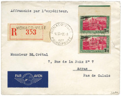 Monaco : PA N°1 En Paire Obl. "MONACO-VILLE 22/11/37" Sur Pli Rec. Pour Arras. - Luftfahrt