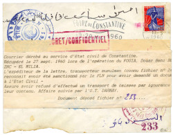 Algérie : Courrier FLM "SECRET / CONFIDENTIEL Du 17/5/1960" - Autres & Non Classés