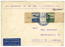 Allemagne : Vol Zeppelin Cachet Bleu "DEUTSCHS LUFTPOST / EUROPA NORDAMERIKA / HINDENBURG 8/5/36" - Poste Aérienne & Zeppelin