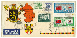 Corée Du Sud : Affranchissement Composé Sur Enveloppe Illustrée Avec Carte De Vœux à L'intérieur (1953) - Corée Du Sud