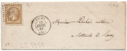 LT5959   N°13A/Lettre, Oblitéré PC 2738 ROUEN(74), Indice 1 Pour SOTTEVILLE-les-ROUEN(74) Du 19 Févri. 1861 - 1853-1860 Napoléon III.